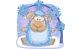 憨厚绵羊与雪花矢量素材