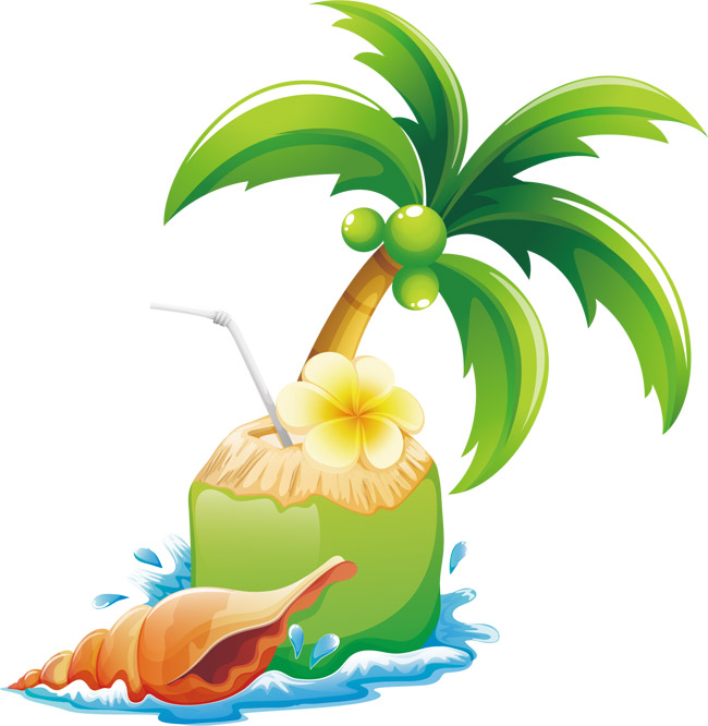 矢量椰汁岛椰汁树元素矢量图免费下载