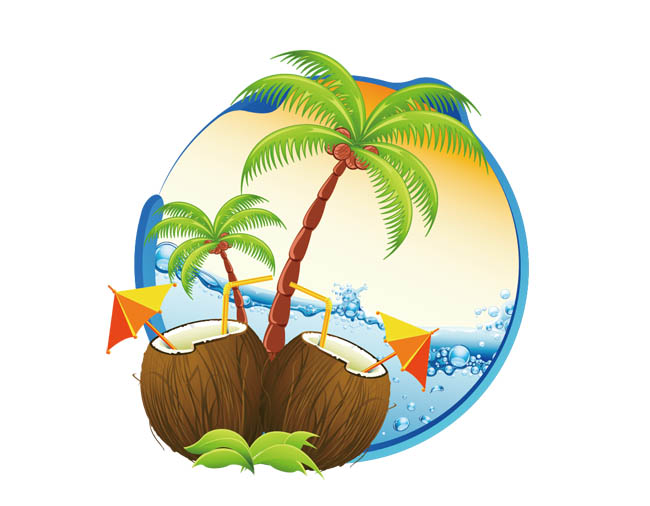 椰子树和椰子汁矢量图素材免费下载