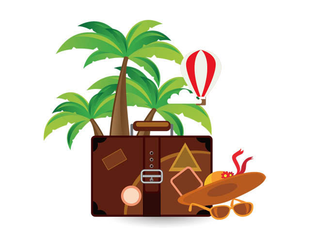椰子树和旅行用品矢量图素材免费下载
