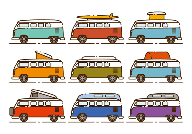 多款旅游车线条风格矢量图大巴车素材免费下载
