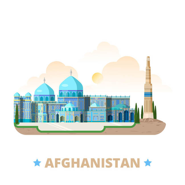 扁平化场景阿富汗建筑漫画矢量图素材免费下载