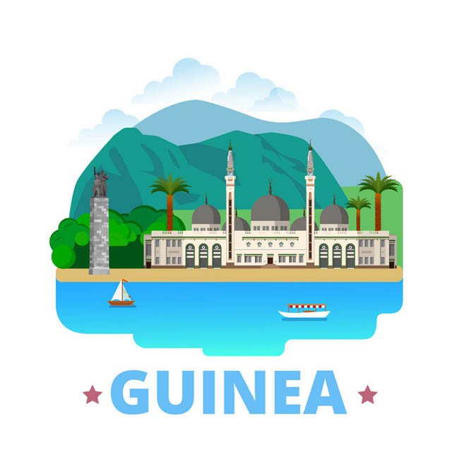 世界各国建筑扁平化风格素材几内亚清真寺漫画