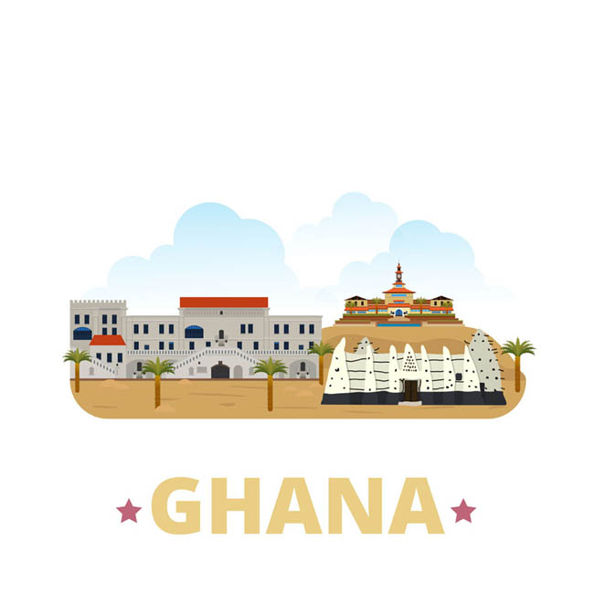 扁平化建筑加纳建筑漫画矢量图素材世界建筑素