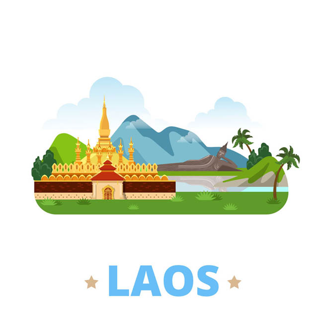老挝建筑漫画扁平化世界建筑素材矢量图素材下