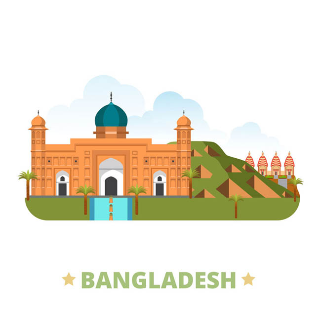 矢量图扁平化素材孟加拉国建筑漫画素材下载