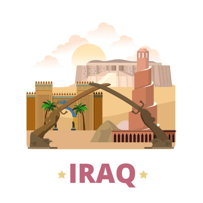伊拉克建筑漫画矢量图扁平化素材设计素材下载
