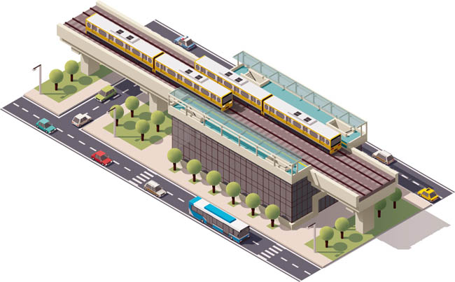 矢量图素材3D城市建筑动车图片免费下载