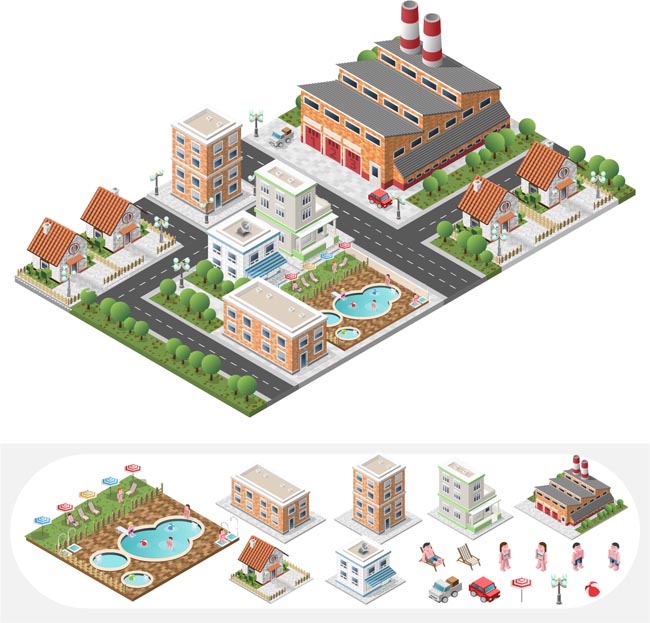 3d素材下载城市房屋设计图片矢量图素材