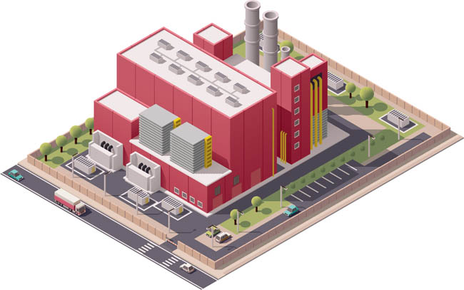 工厂厂房3D模型设计-矢量图素材下载