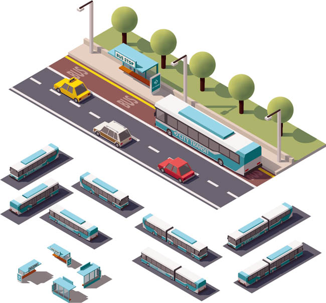 公交车绿化3D模型建筑图片矢量图素材下载