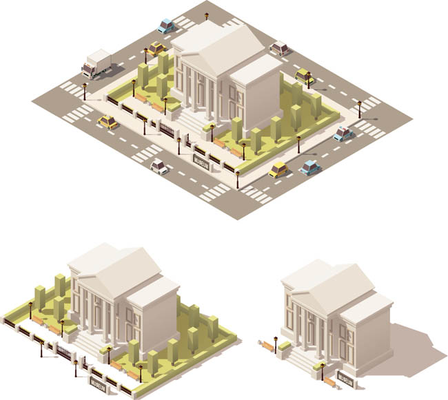 灰色别墅3D模型建筑物设计图片矢量图素材
