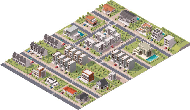 现代化城市3D模型设计图片矢量图素材下载