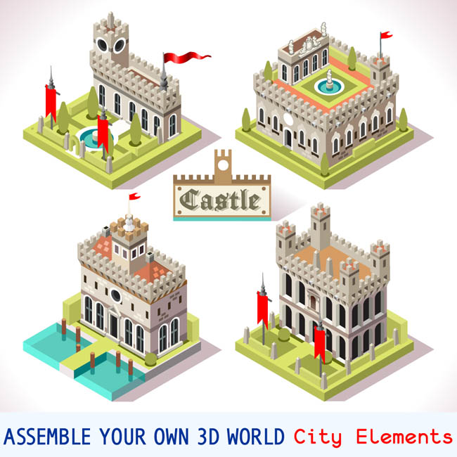 3d模型建筑素材灰色城堡设计矢量图素材