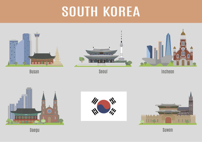 韩国城市地标建筑图片矢量图素材下载