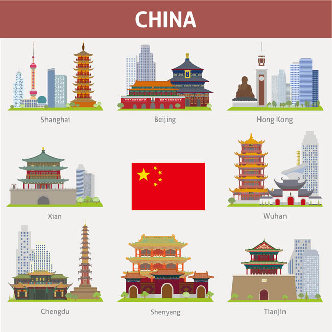 中国地标建筑插图图片矢量图素材下载