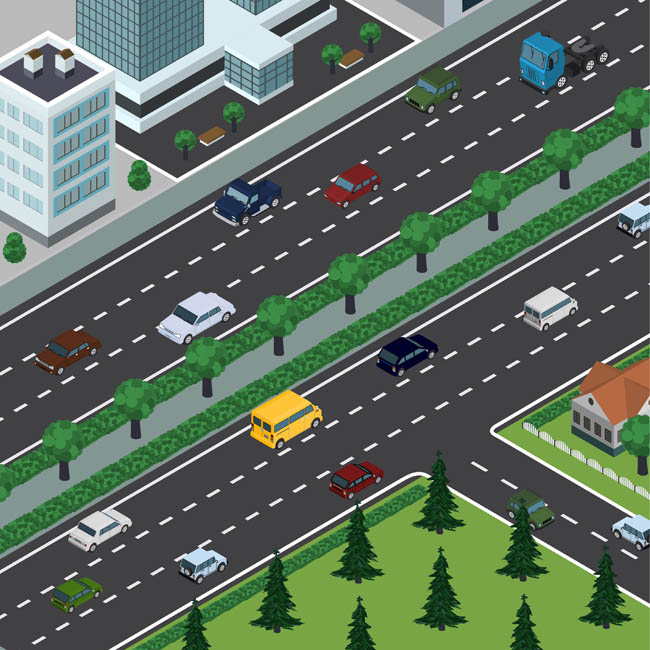 3d建筑城市道路和树木图片矢量图素材下载