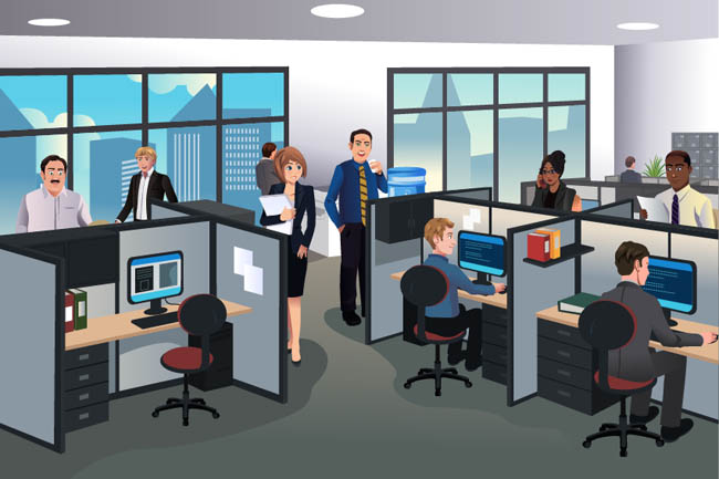 一群忙碌的商务男女在商务办公间矢量图片素材