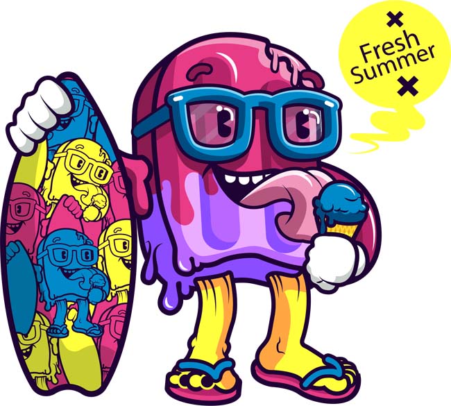 夏日冰棒冰激凌卡通形象设计矢量图素材下载