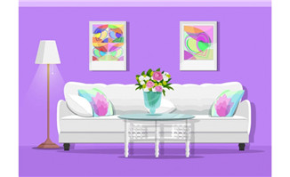 紫色家庭室内房间装饰设