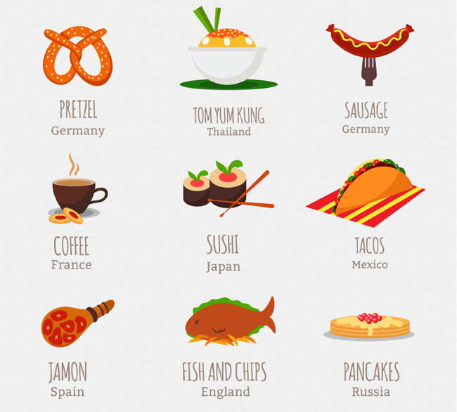 9款世界食物图标矢量素材