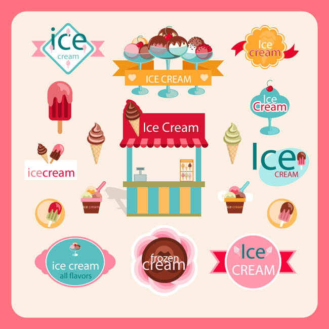 扁平化彩色冰淇淋元素标签设计