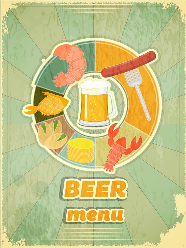 复古卡通酒水单设计海报设计素材