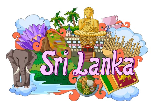 斯里兰卡建筑文化旅游宣传海报设计矢量图