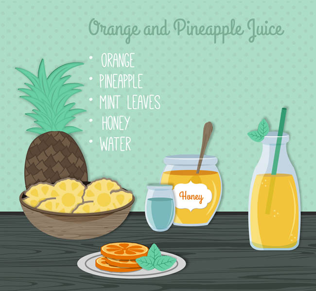 扁平化设计美味橙子和菠萝汁矢量素材