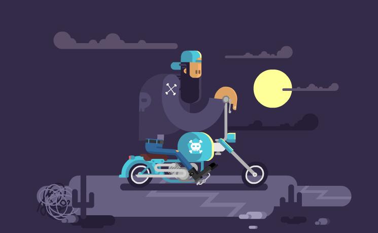 夜晚 骑行 男子扁平化 创意动画 短片素材