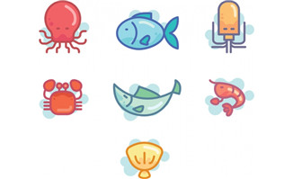 简笔画卡通海里动物矢量图