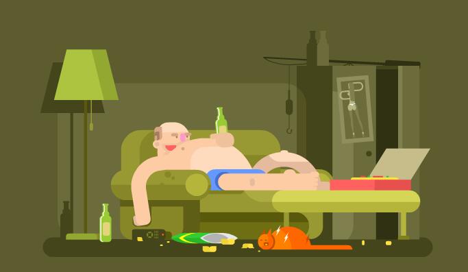 喝酒男子   躺在床上   醉的样子  扁平化动画