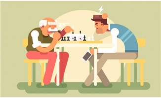 下棋的2个男子扁平化创意