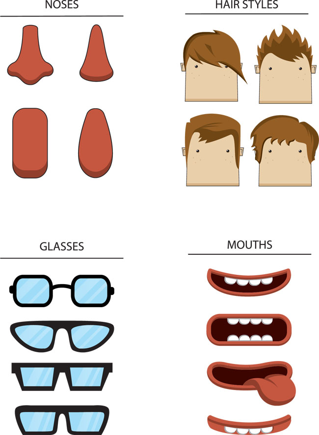 人物不同脸型鼻子嘴巴发型表情矢量图