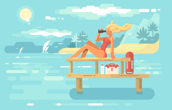 美女  海上  吹海风   扁平化场景   MG动画   flash素材