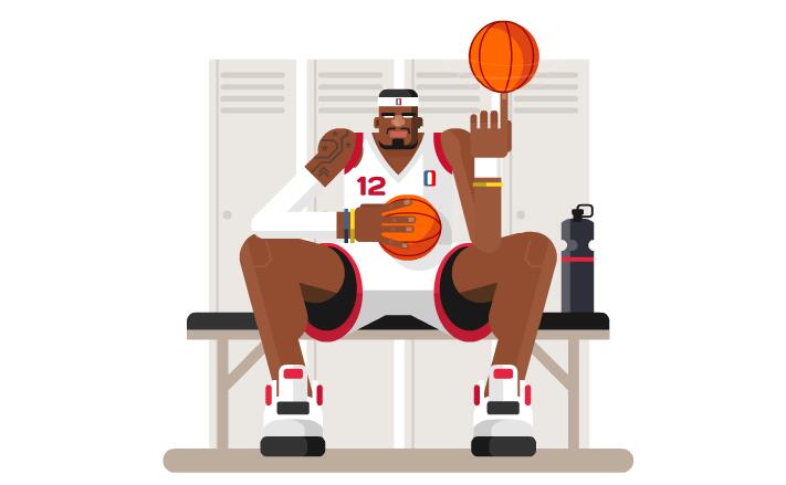 NBA 篮球 运动员 玩球转动 扁平化 动画短片