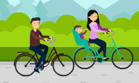 一家三口  扁平化人物   骑自行车   动画短片