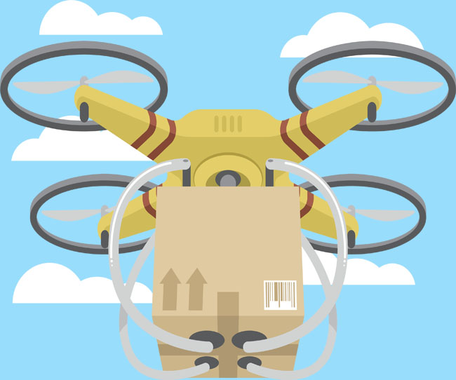 送货无人机快递小黄机器人智能设计素材