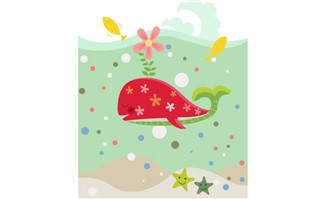 插画风格大海中的花纹鲸鱼素材