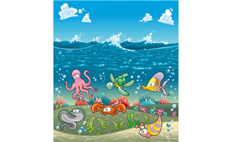 海底世界插画海洋生物绘制矢量素材