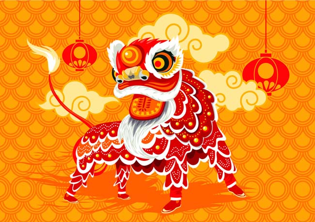 新年主题元素中国传统舞狮设计素材下载