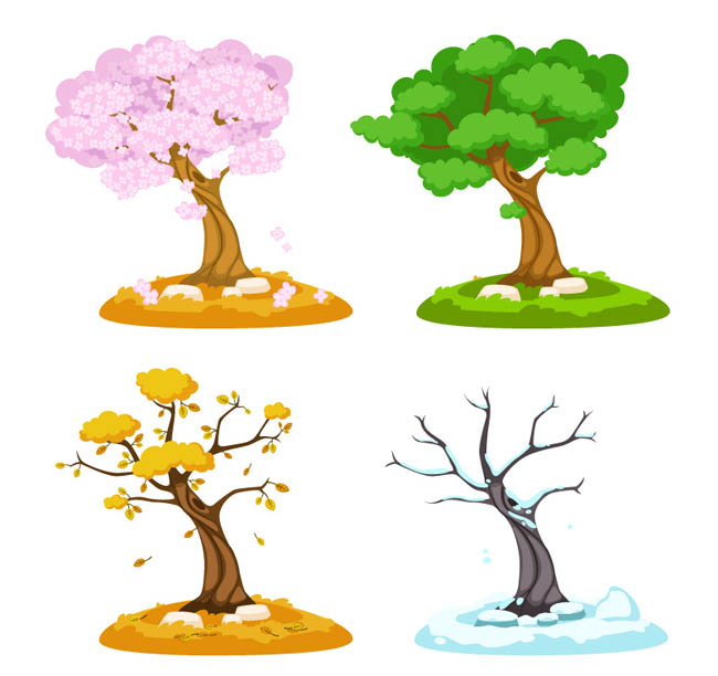 春夏秋冬大树树木的四季扁平化素材