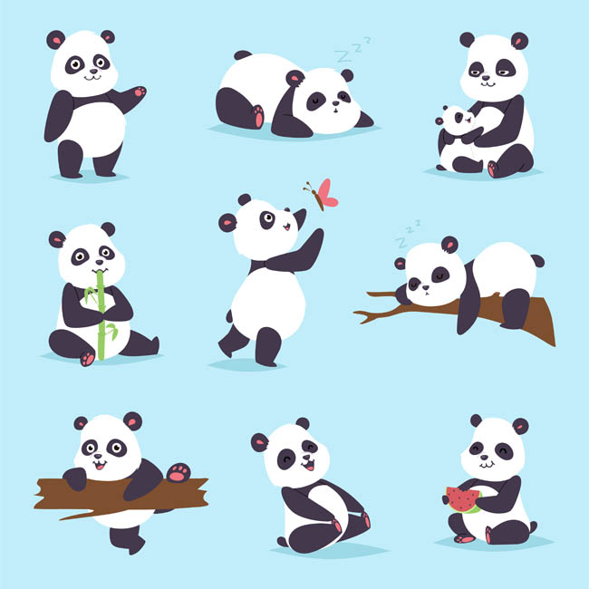 动漫大熊猫卡通形象设计表情矢量素材