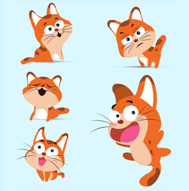 卡通猫表情动漫形象设计矢量素材