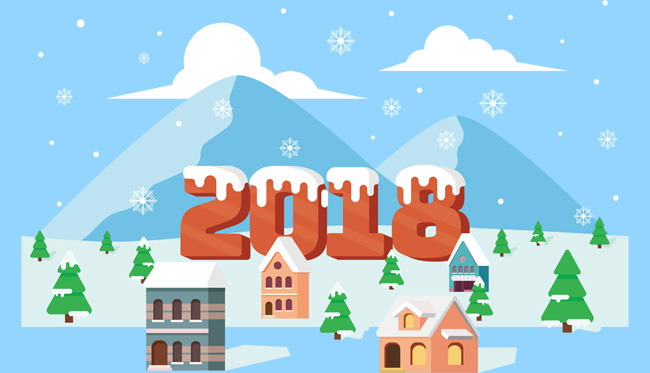 2018雪山冰山雪地房屋场景设计矢量素材