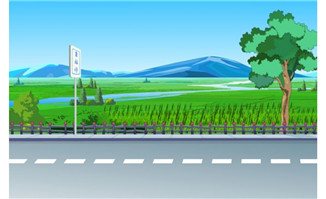 马路边田野山地flash动画场景设计村庄