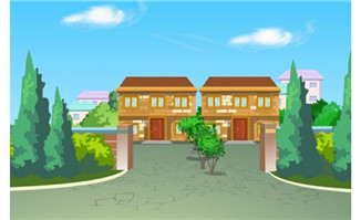 农家房屋小院场景设计二维树flash动画素材