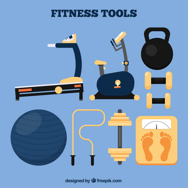 扁平化各种健身器材健身工具素材下载