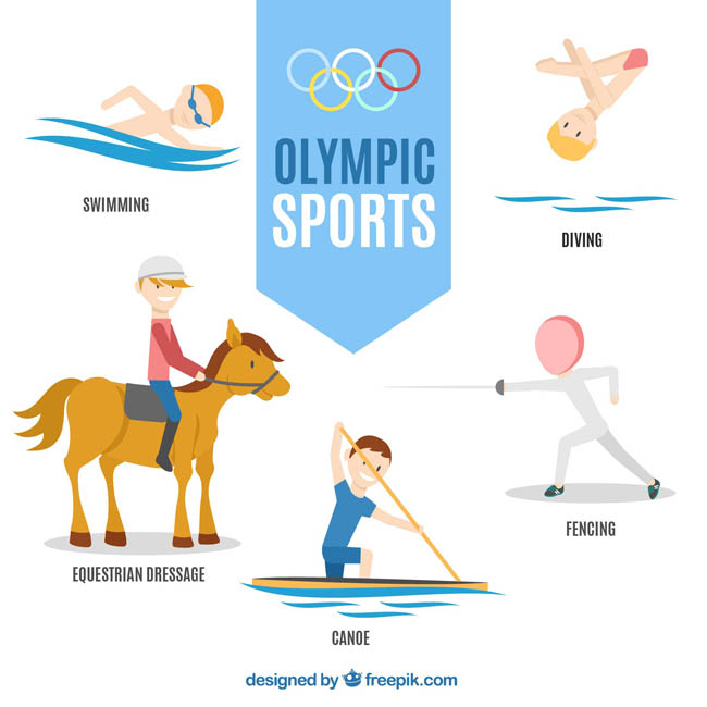奥运会游泳骑马剑术运动项目设计矢量素材