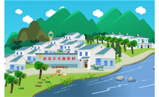 半山腰的新农村建设房屋群设计动画场景素材